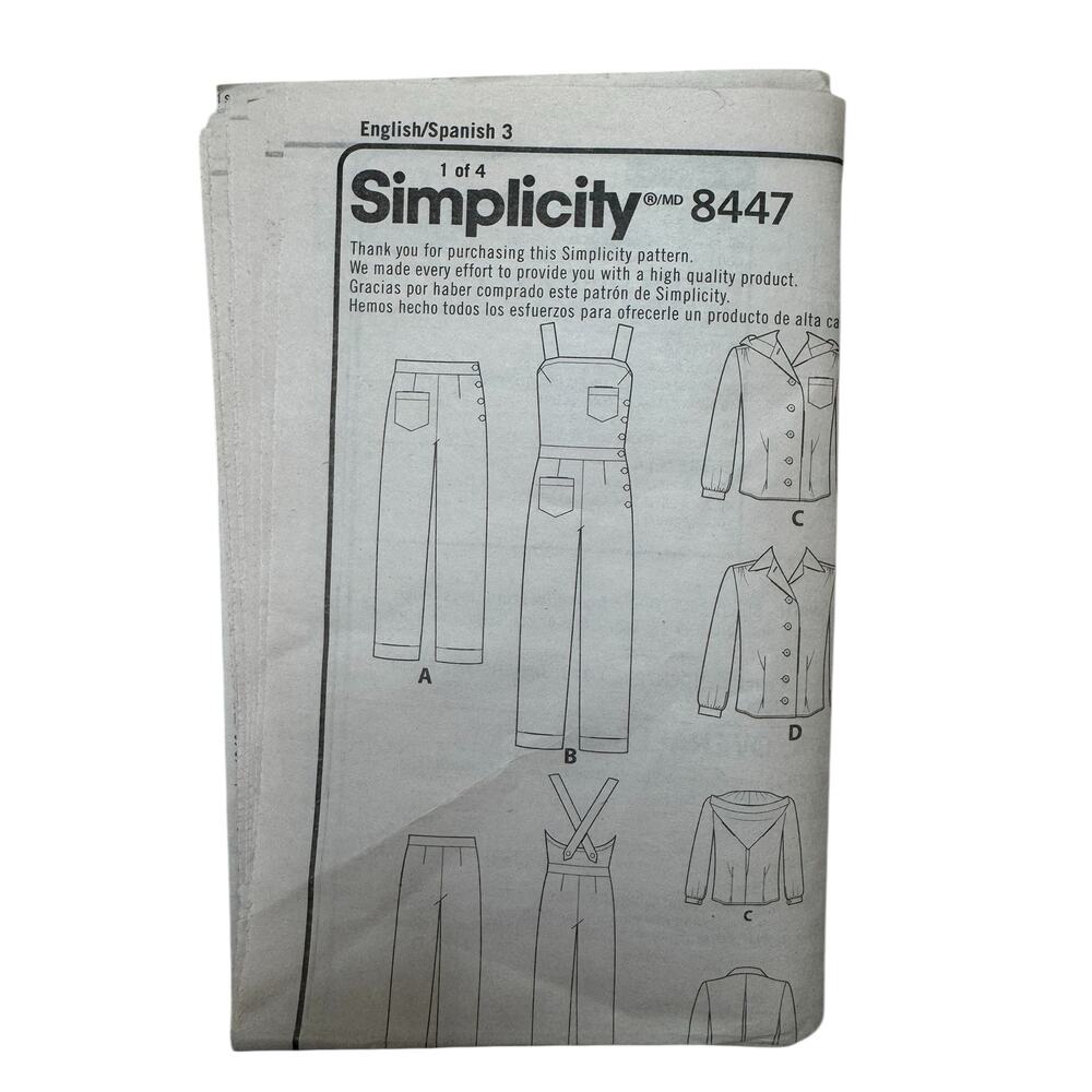 SIMPLICITY 1940s Retro Pants Overalls Blouses Pattern #8447 Size 16-24 Cut Uncut